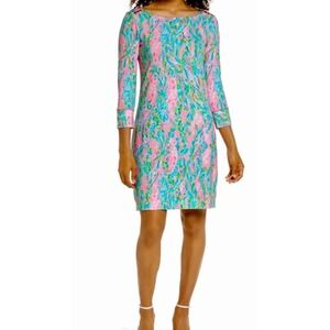 Lilly Pulitzer‎ Long Sleeve Dress Unicorn of the Sea Boat Neck Gold Button XXS